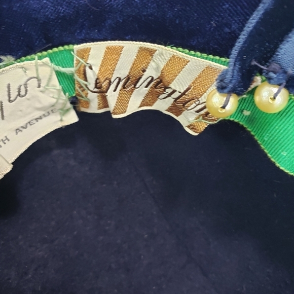 Vintage Lord & Taylor Velour Velvet Hat Navy Blue Duck Bill Equestrian Style - Picture 8 of 9